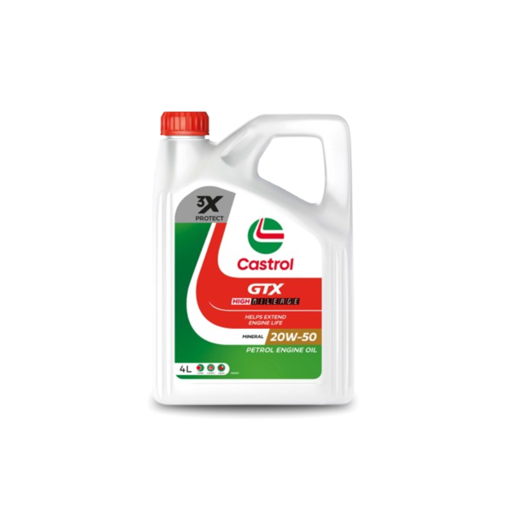 Castrol GTX High Mileage 20W-50 Mineral Engine Oil - 4L Jug with 3X Protect Technology